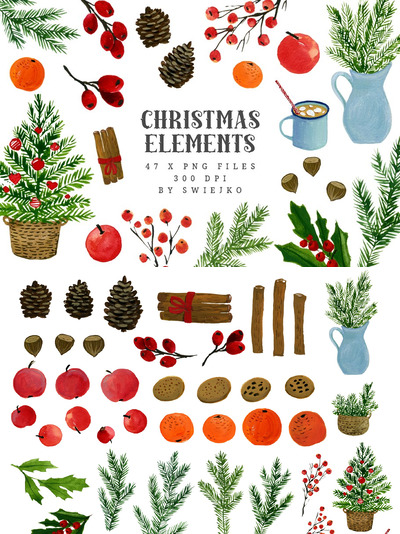 水彩圣诞节插画 Watercolor Christmas Clipart