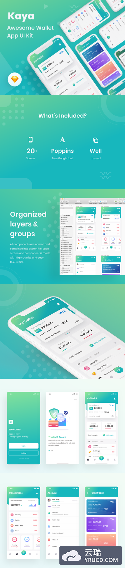 个人财务管理钱包工具APP UI 套装 iOS Ui app界面设计[Sketch]