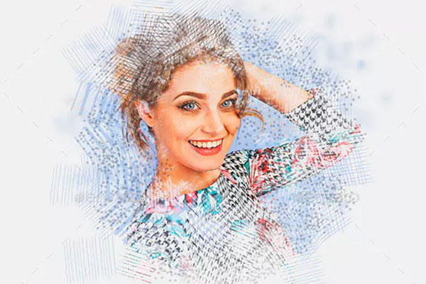 素描艺术照片效果PSD模板