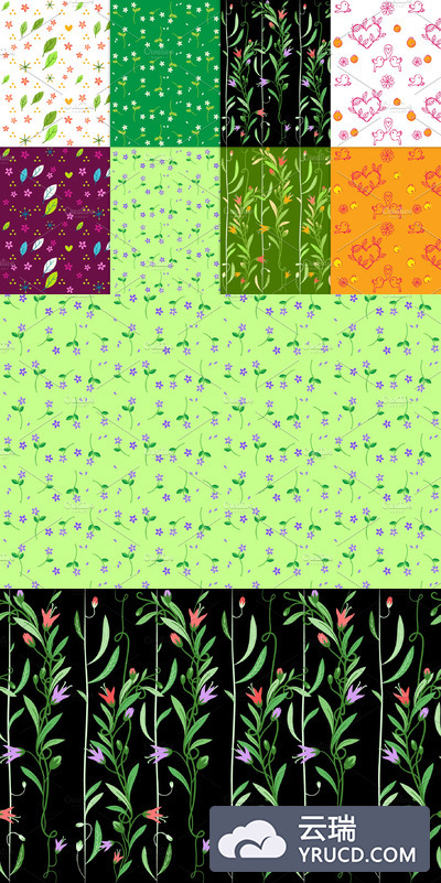 春季无缝图案背景纹理 8 springtime seamless patterns