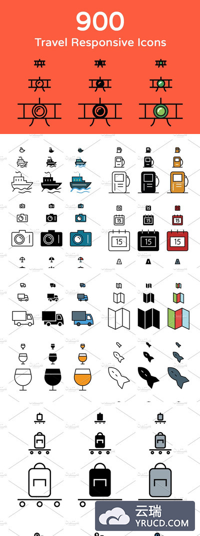 900个旅游响应式图标 900 Travel Responsive Icons