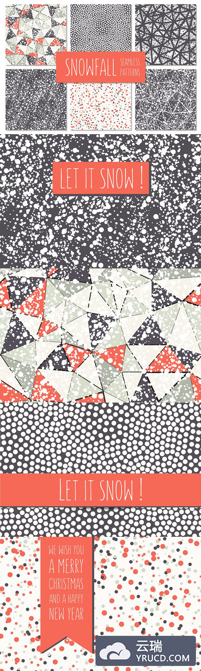 密集图案背景纹理 Snowfall. Seamless Patterns Set