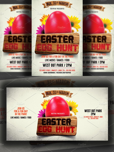 复活节彩蛋传单模板 Easter Egg Hunt Flyer Template