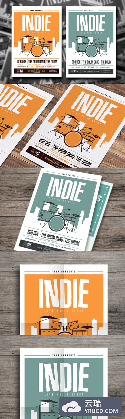 摇滚音乐海报制作模板 Indie Drum Flyer