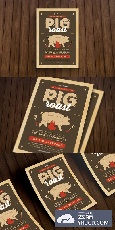 复古烤猪海报图片模板 Pig Roast Flyer
