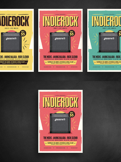 复古摇滚音乐海报设计模板 Indie Rock Flyer
