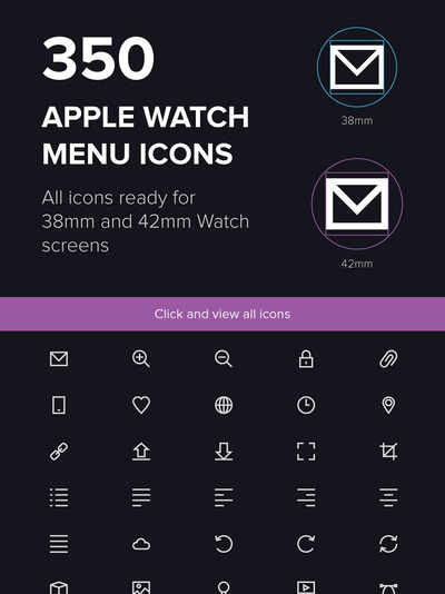 350个苹果手表菜单矢量图标设计 350 Apple Watch Menu Vector Icons