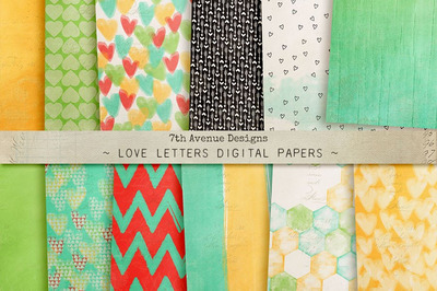 爱心图案背景纹理 Love Letters Digital Papers