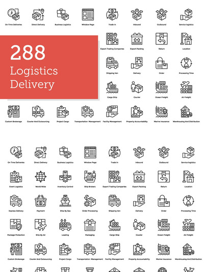 物流配送图标 288 Logistics Delivery Icons