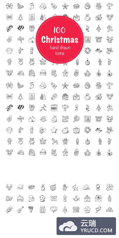 100个圣诞涂鸦图标 100 Christmas Doodle Icons