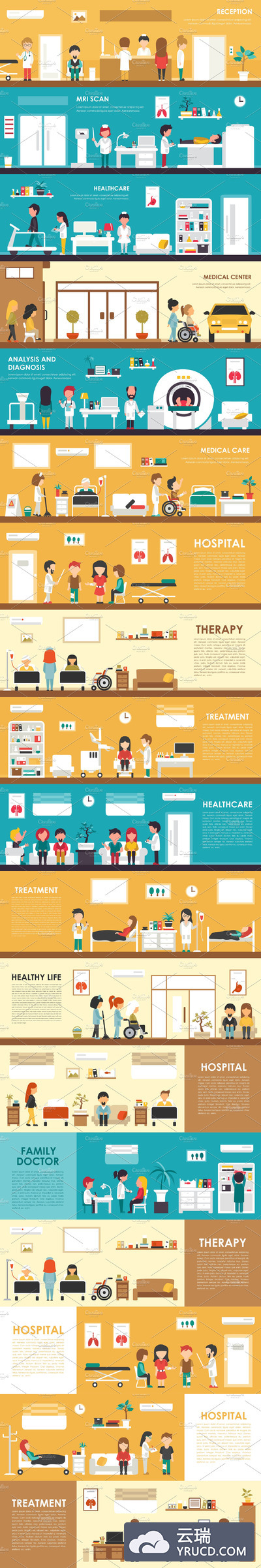 医院扁平化场景插画 Hospital Flat Interios 9 collections