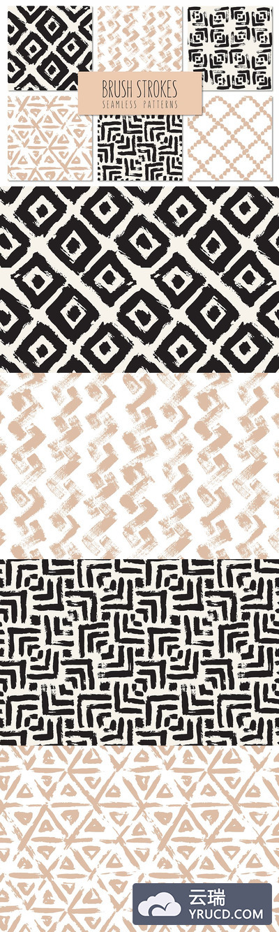 无缝图案背景纹理 Brush Strokes. Seamless Patterns v.6