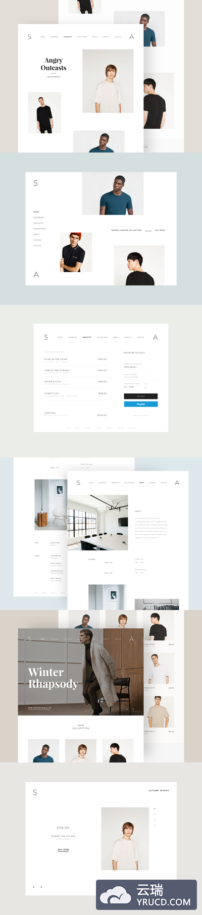 高逼格极简主义时尚男装网站模板 UI栅格化 国外ui 网站ui设计[Sketch]