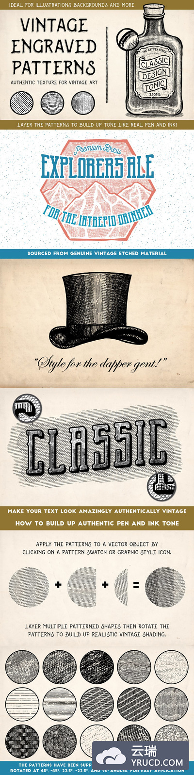 图层样式 | 逼真复古艺术雕刻图案色调纹理图像画笔集