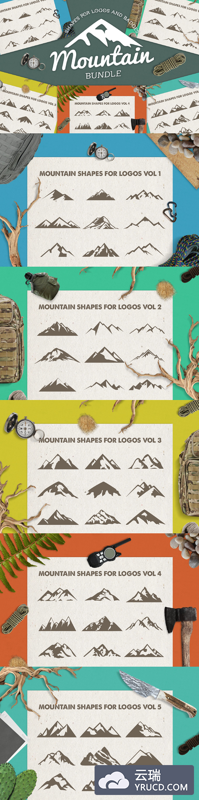 户外山峰logo素材 Mountain Shapes For Logos Bundle