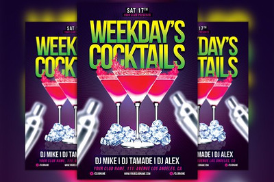鸡尾酒传单模板 Weekdays Cocktails Flyer Template