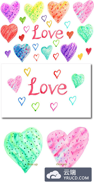 手绘水彩心形剪贴画 Hand Drawn Watercolor Heart Clipart