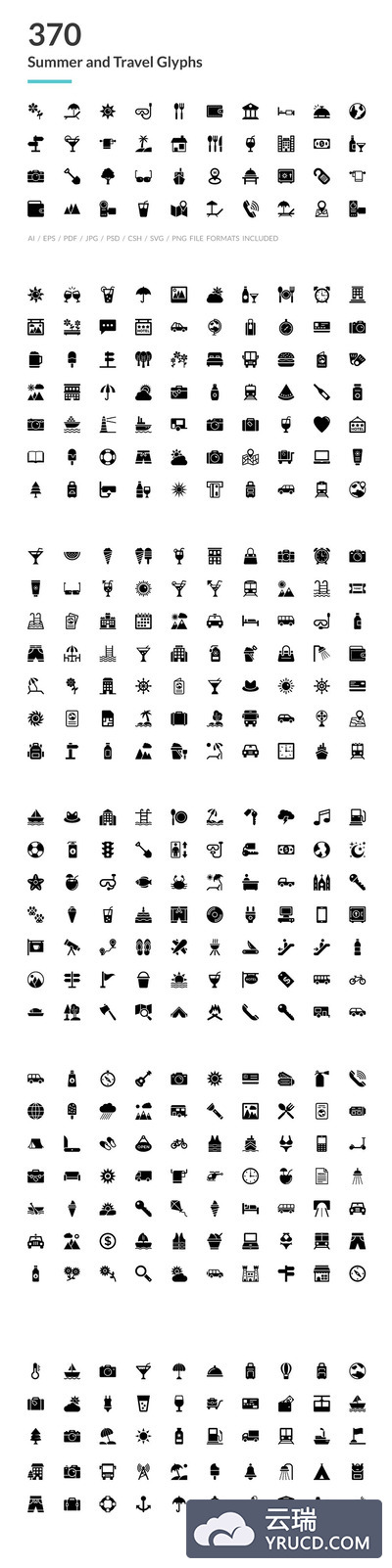 夏季旅行图标设计 370 Summer and Travel Glyph Icons