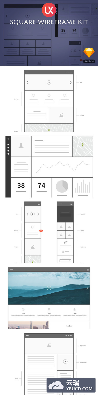 UI线框图设计 Square Wireframe Kit