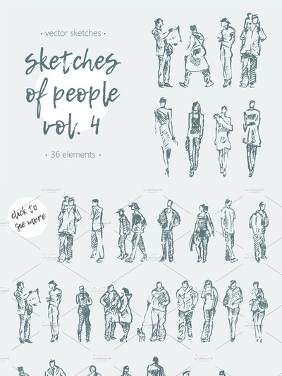 人物手绘插画 Sketches of different people, vol. 4