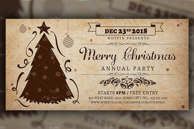 经典圣诞节邀请函模板 Vintage Christmas Invitation Flyer