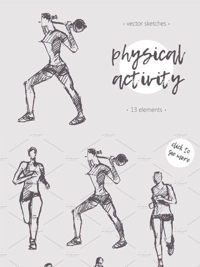 健身和体操素描插画素材 Fitness and gymnastic exercises