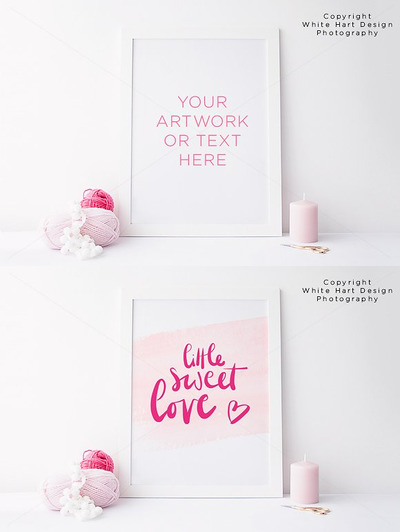 白色画框样机模型 Styled frame mock up - PSD + Jpeg