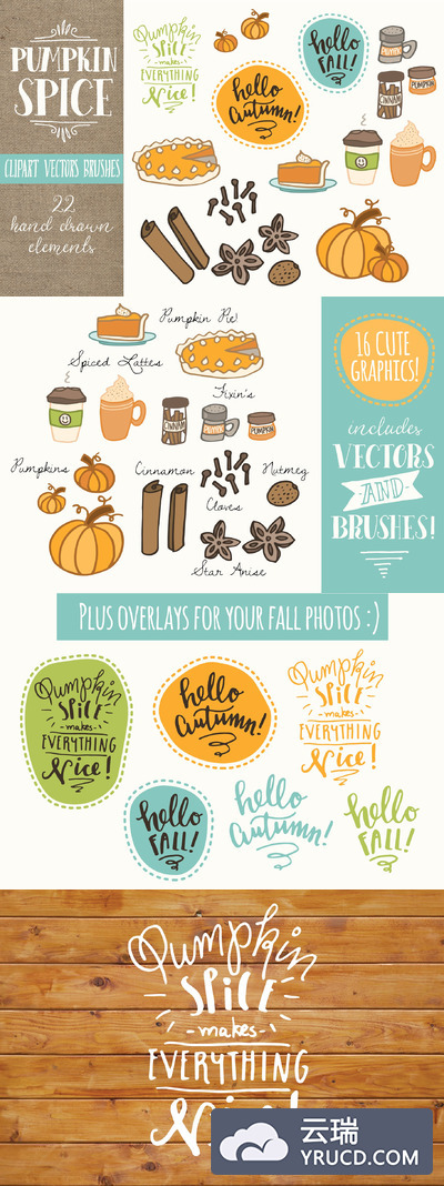 卡通南瓜矢量剪贴画集 Pumpkin Spice Clip Art Set - Vectors