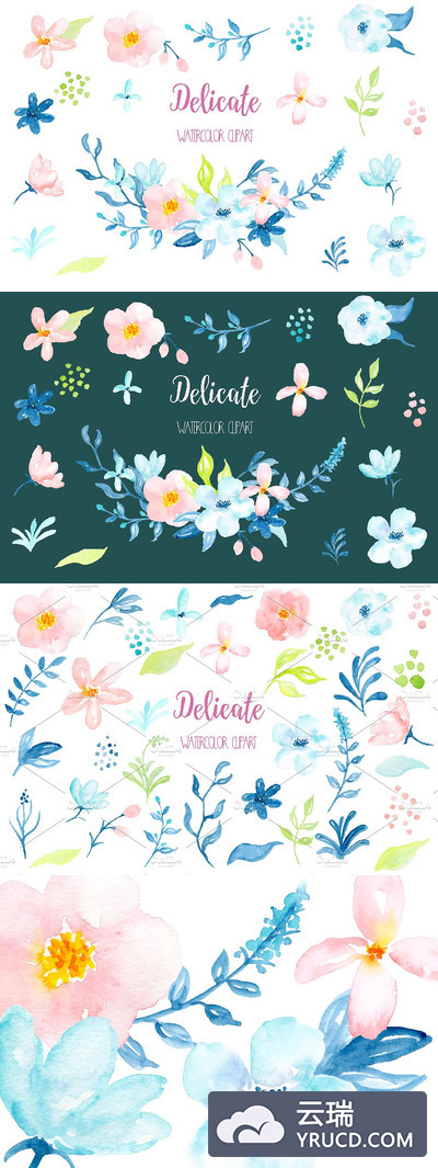水彩花卉元素剪贴画 Watercolor Clipart Delicate