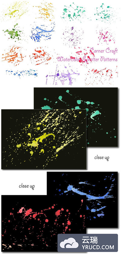水彩颜料飞溅泼墨素材 Watercolor Paint Splatter Patterns