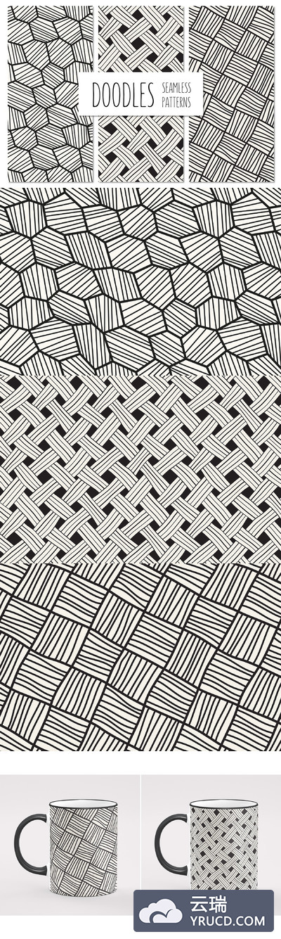 无缝线条背景纹理 Doodles. Seamless Patterns Set 3