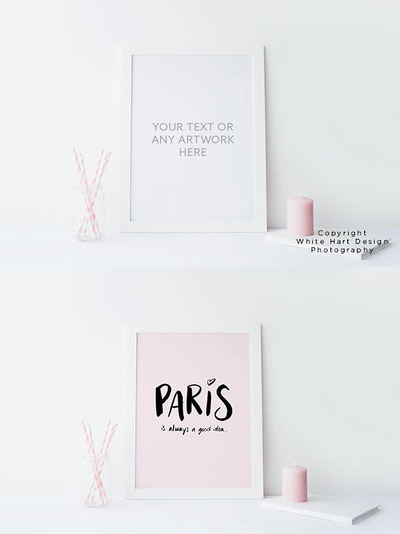 白色画框样机模型 White frame mock up - Jpeg and PSD