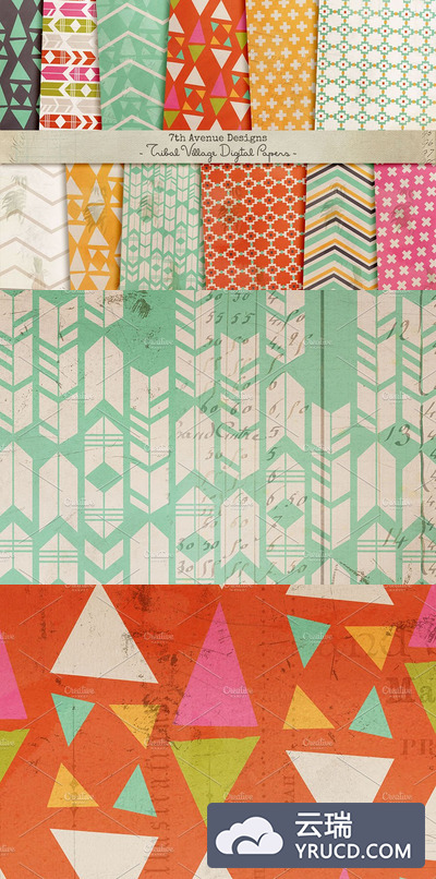 部落涂鸦背景纹理 Tribal Village Digital Papers