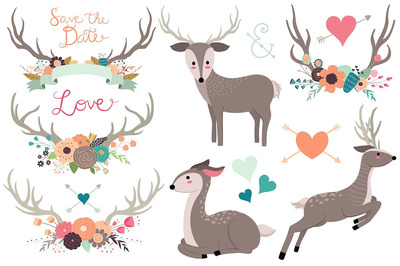 纯粹花卉婚礼插画素材 Rustic Floral Woodland Wedding Set