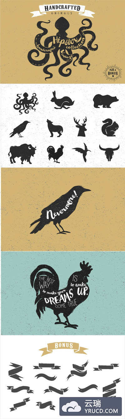 经典手绘动物插画 Vintage hand drawn animals set