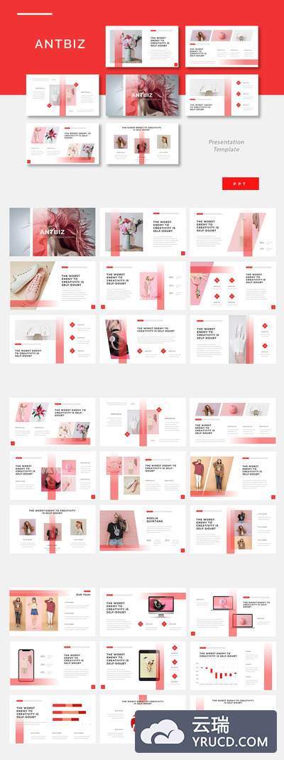 PPT | 红白配渐变创意创新现代布局排版商业营销领域幻灯片