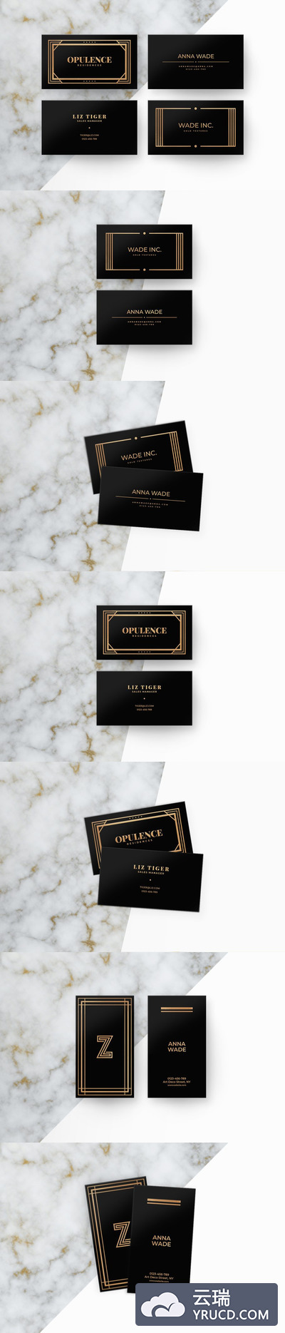 商业装饰艺术名片模板 6 Art Deco Business Cards