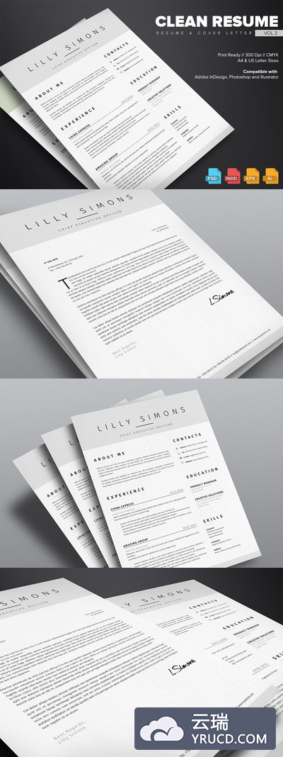 简约个人简历模板v3 Clean Resume Template Vol.3