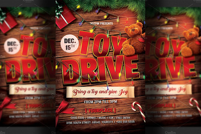 圣诞节玩具海报设计模板 Christmas Toy Drive Flyer Template
