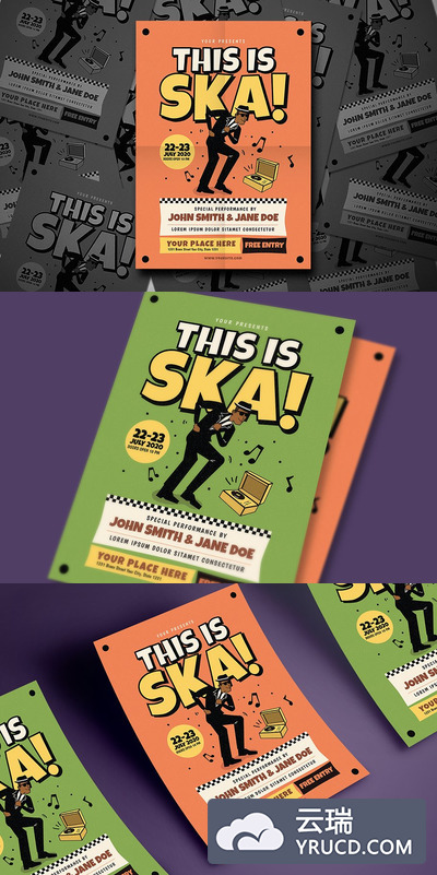 复古卡通音乐海报背景 This is Ska! Music Flyer