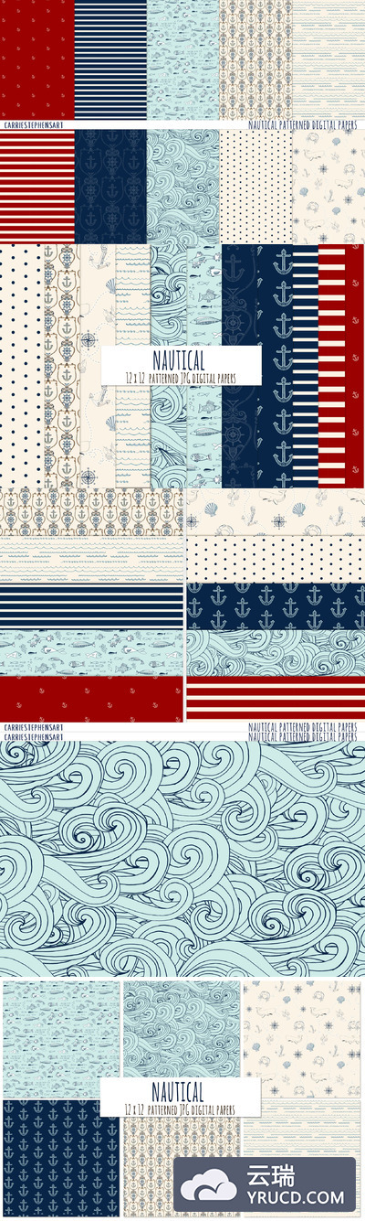 航海主题数码纸张循环纹理 Nautical Digital Background Paper