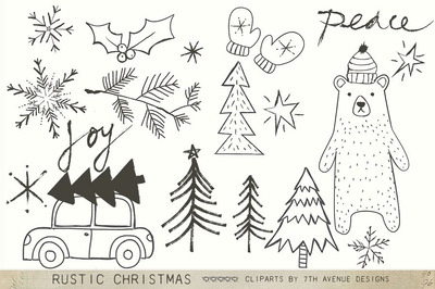 卡通圣诞节剪贴画 Rustic Christmas Cliparts