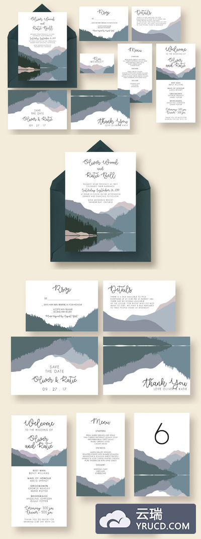 简约婚礼邀请函模板 Simple Landscape Wedding Suite