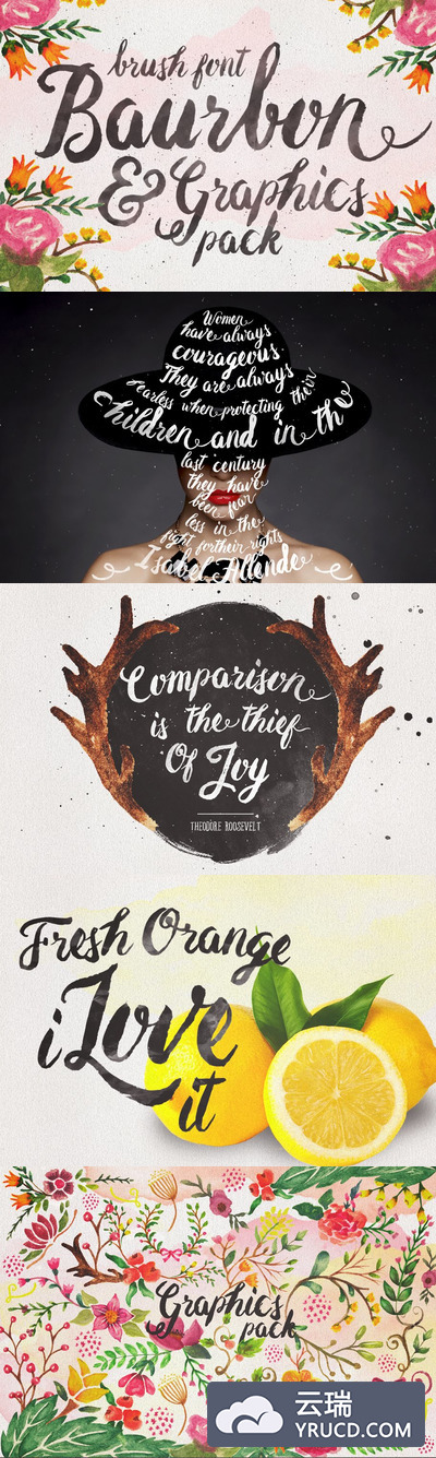 手写花卉字体 Baurbon and Graphics pack
