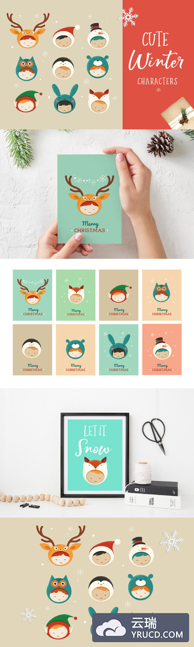 可爱的圣诞卡通图标 Cute Christmas Characters icons