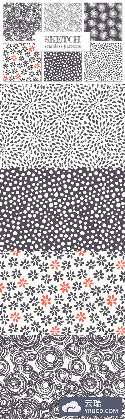 涂鸦背景纹理集 Sketch Seamless Patterns Set