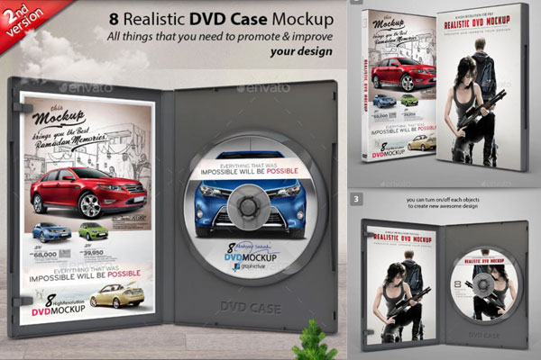 逼真的DVD/CD磁盘包装盒样机