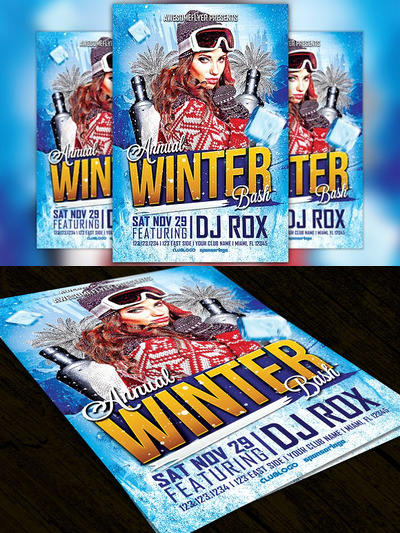 冬季人物促销海报设计模板 Annual Winter Bash Flyer Template