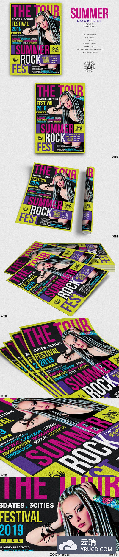 夏季摇滚音乐海报设计模板 Summer Rockfest Flyer PSD