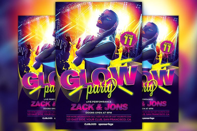 酷炫夜场派对海报设计 UV Glow Party Flyer Template